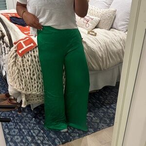 Green Satin High Rise Wide Leg Women's Pants